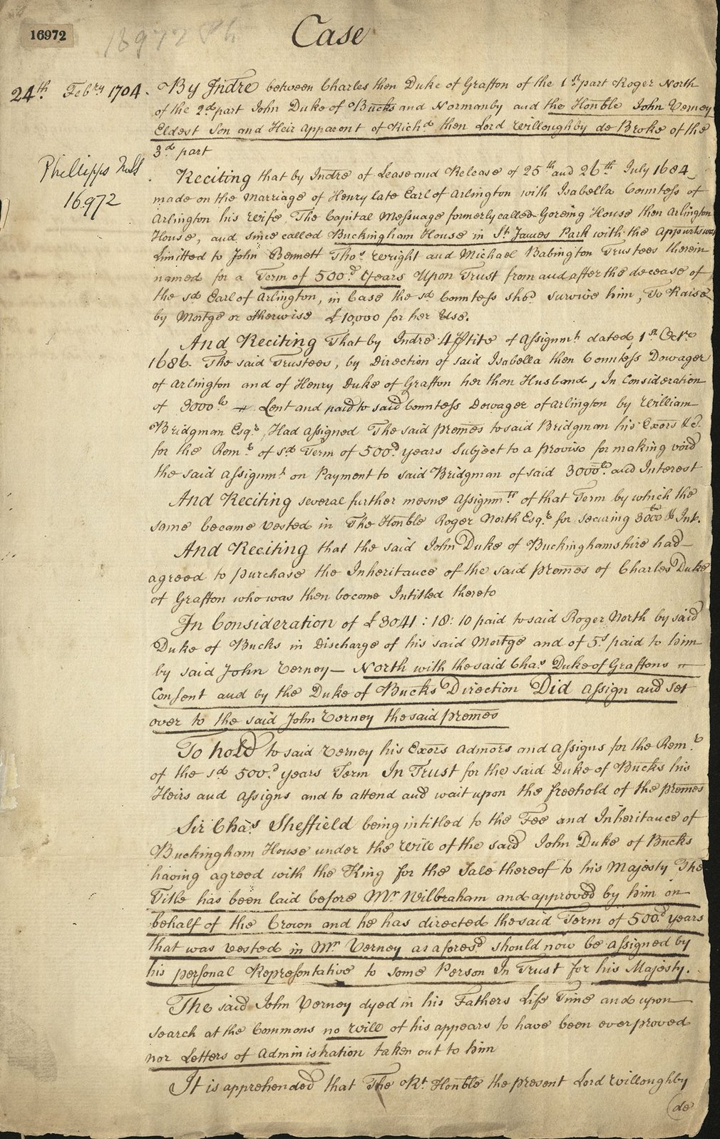 Documents relating to the purchase of Buckingham House by George III