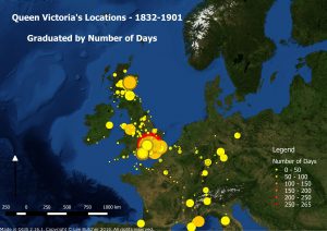 Map of Queen Victoria's locations based off her journals
