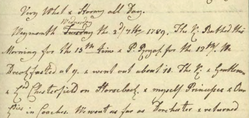 Page from Queen Charlotte's Diary
