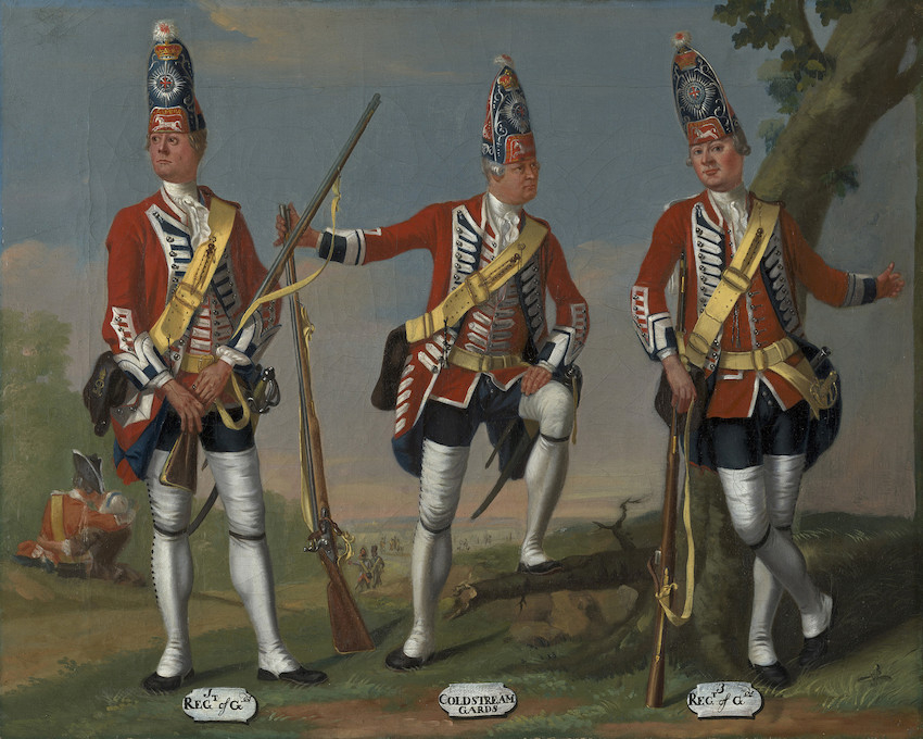 Painting of three soldiers in red uniforms