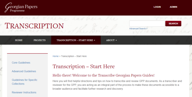 Transcribe Georgian Papers Start Here screen shot