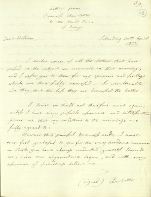 Handwritten letter from Princess Charlotte of Wales to William