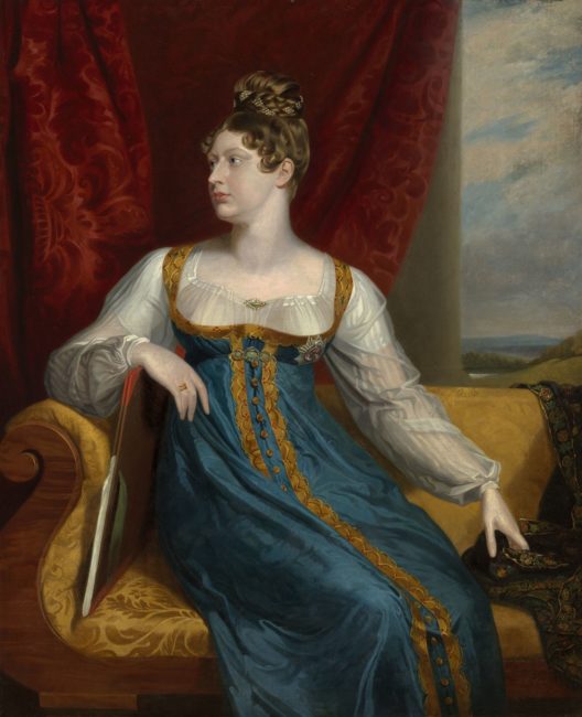 Portrait of Princess Charlotte of Wales seated in blue dress